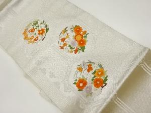 亀甲に花輪・七宝模様刺繍名古屋帯